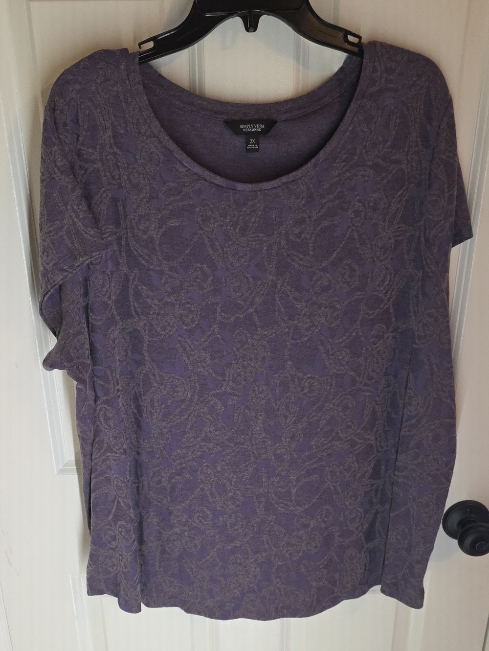 Simply Vera Vera Wang Purple Lace-Texture Short Sleeve Top